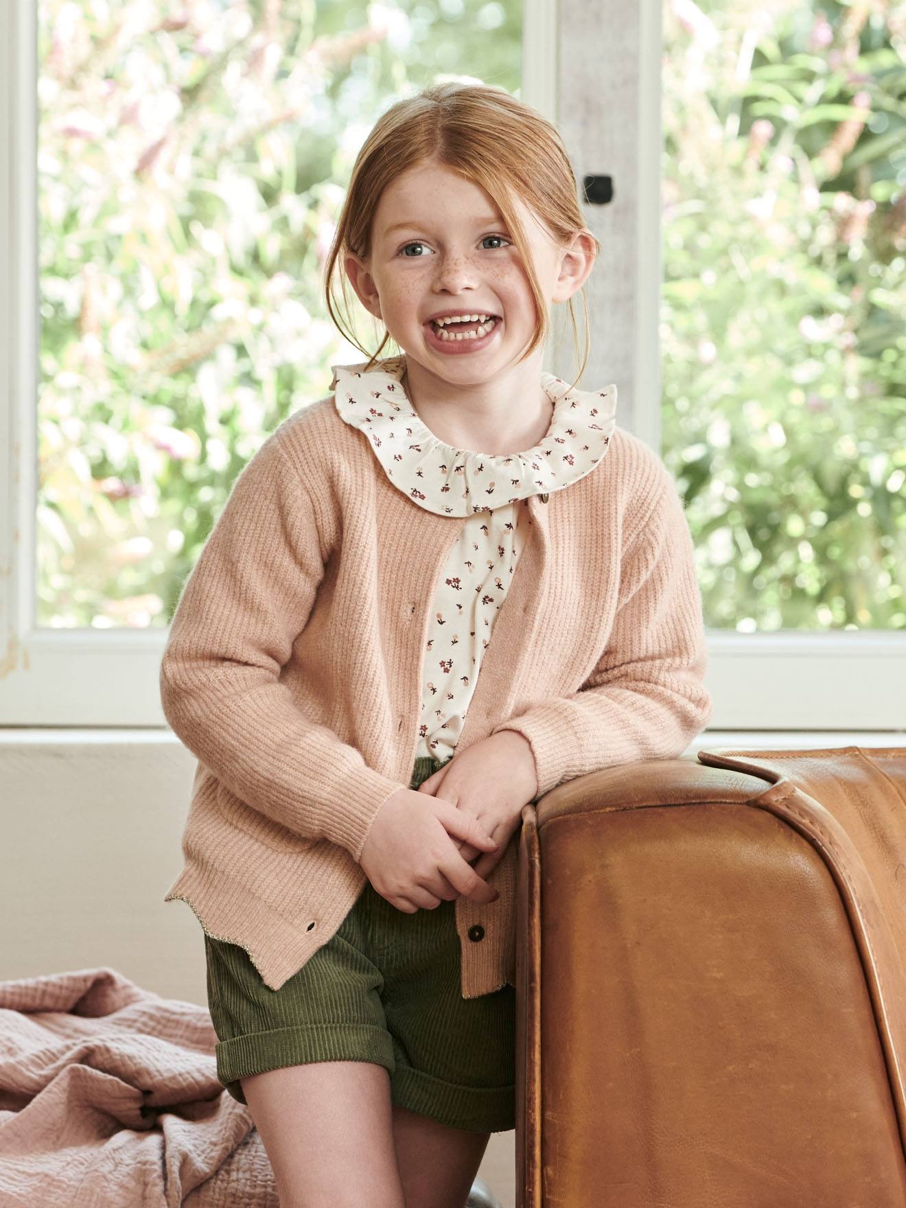 Short paperbag en velours fille camel