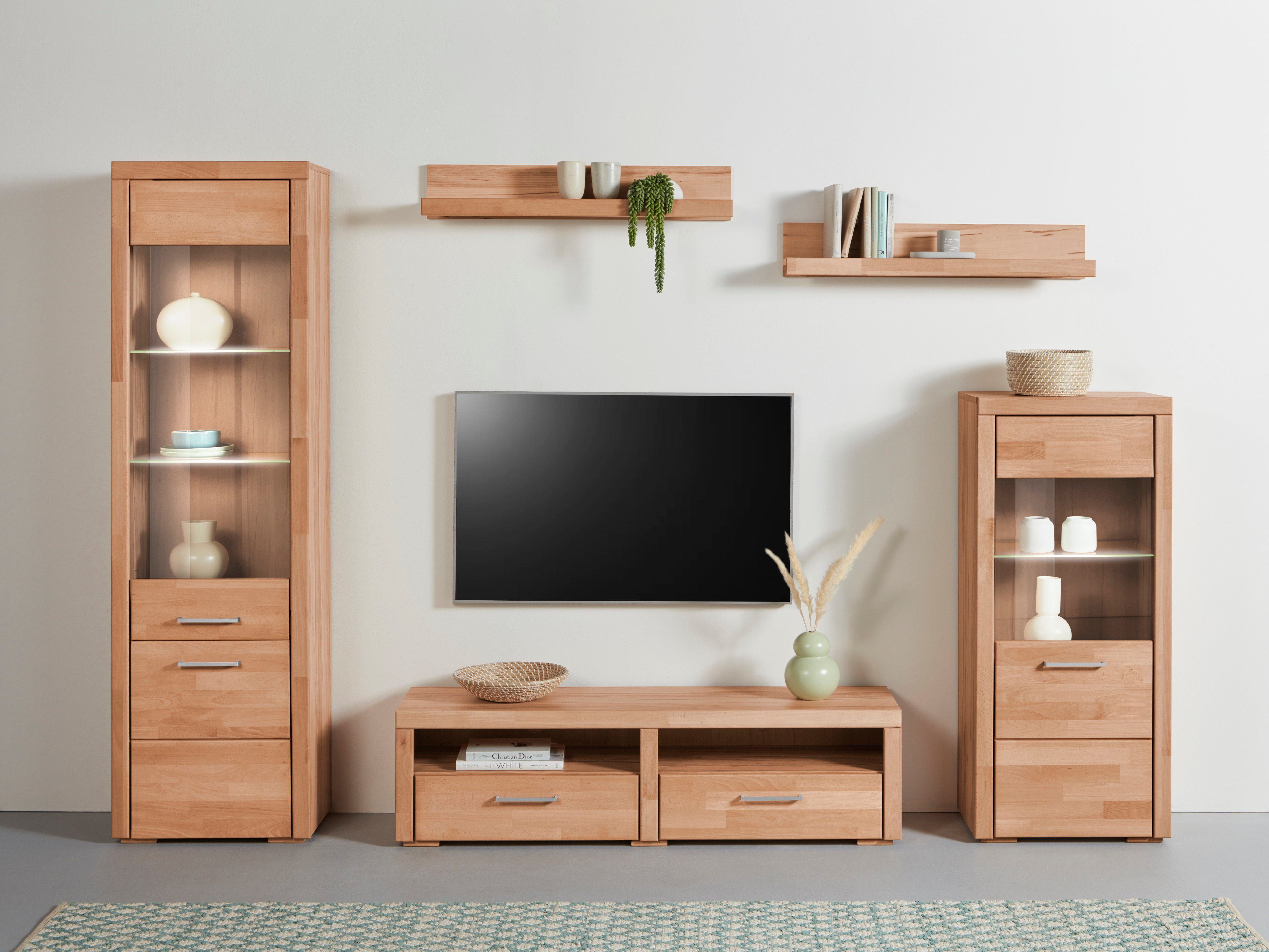 Woltra Wohnwand Falco, (Set, 4-St., 5), Fronten aus Massivholz