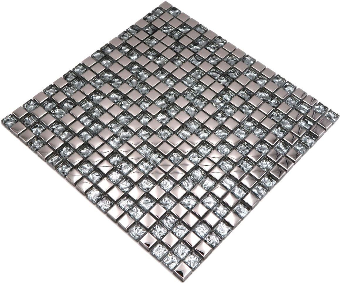 Mosani Mosaikfliesen Mosaikfliese Glasmosaik electroplated Silber Glas BAD WC Küche