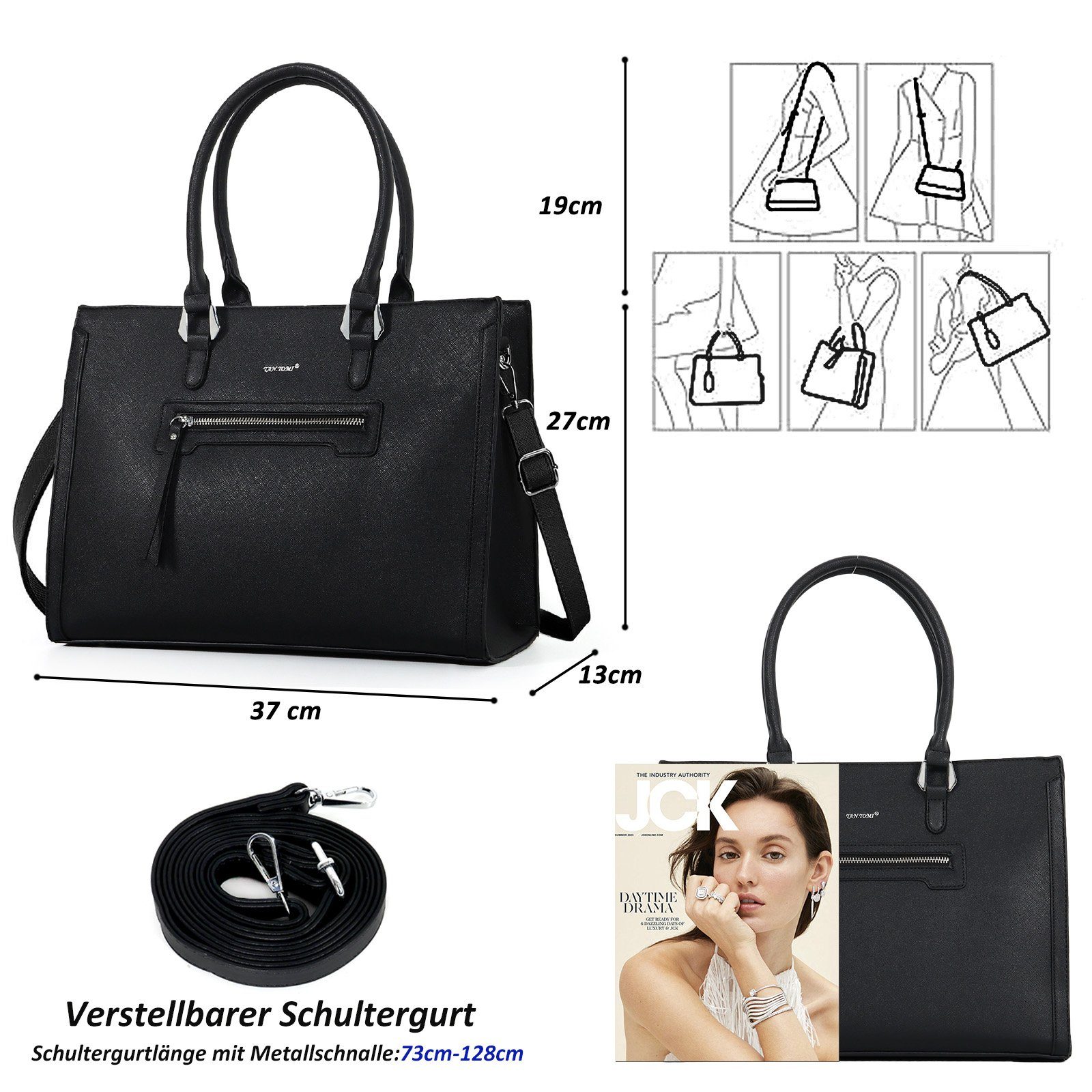 TAN.TOMI Businesstasche Business Handtasche Damen Leder Große Schultertasche Arbeit Schule, Bürotasche Damen 15 Zoll Notebooktasche mit 3 Fächern für Büro Schule