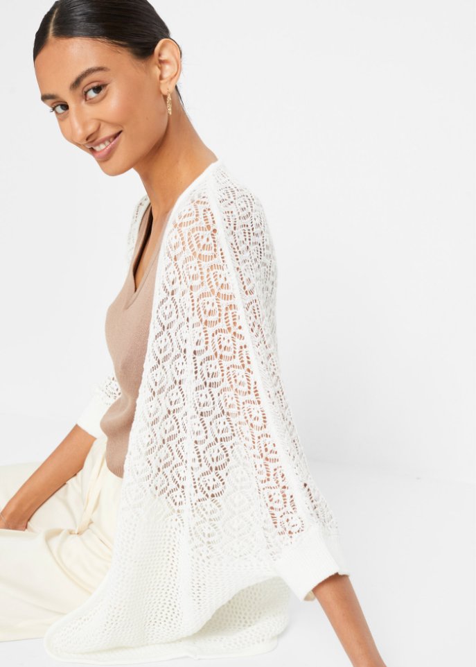 Strickjacke mit Muster und Fledermausärmeln, 3/4 Arm