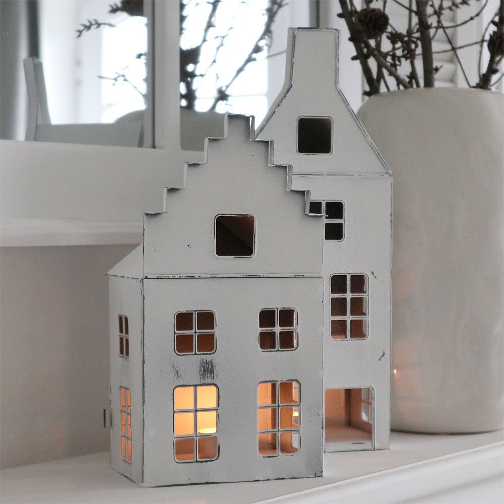 Grafelstein Teelichthalter Laterne MAISON weiß shabby chic Metallhaus beleuchtet H33cm Dekohaus