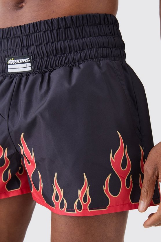 Fighter Style Flame Printed Swim Shorts