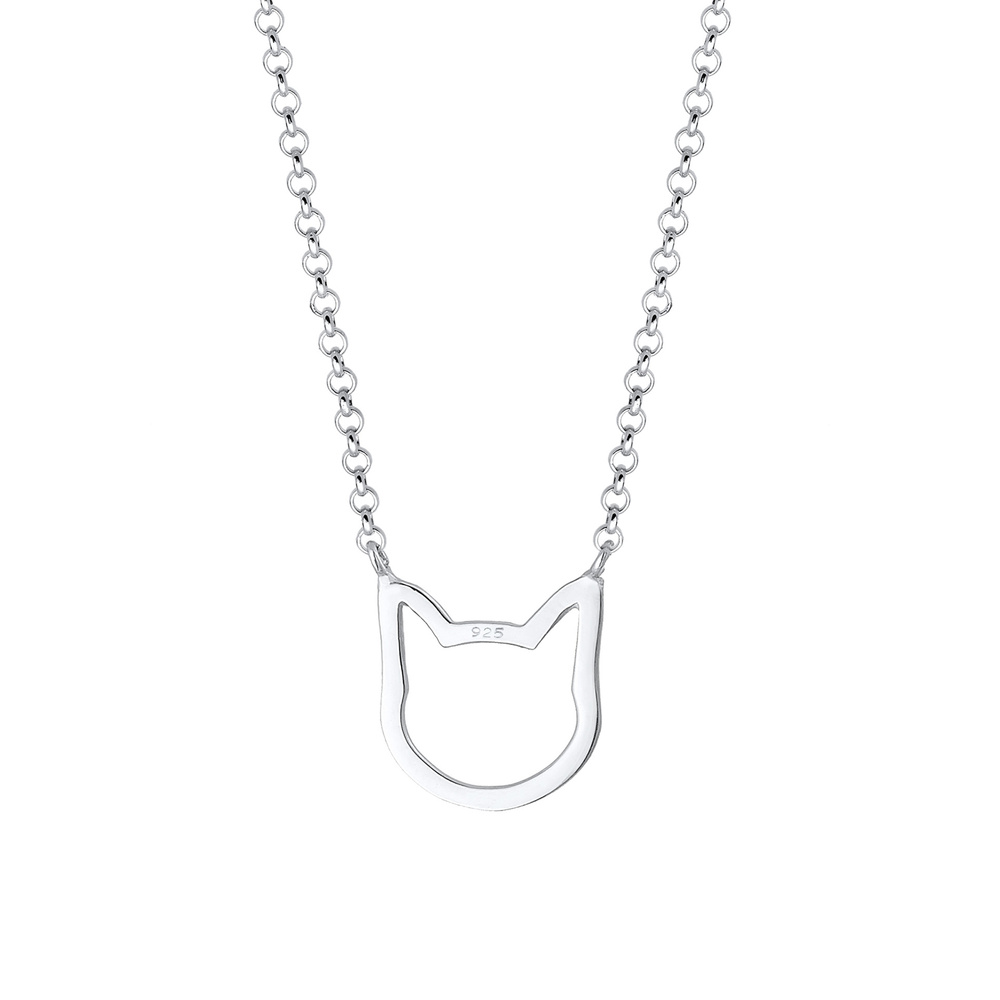 Elli Elli Collier Erbskette Cut-Out Katze Anhänger Trend 925 Silber Bijoux