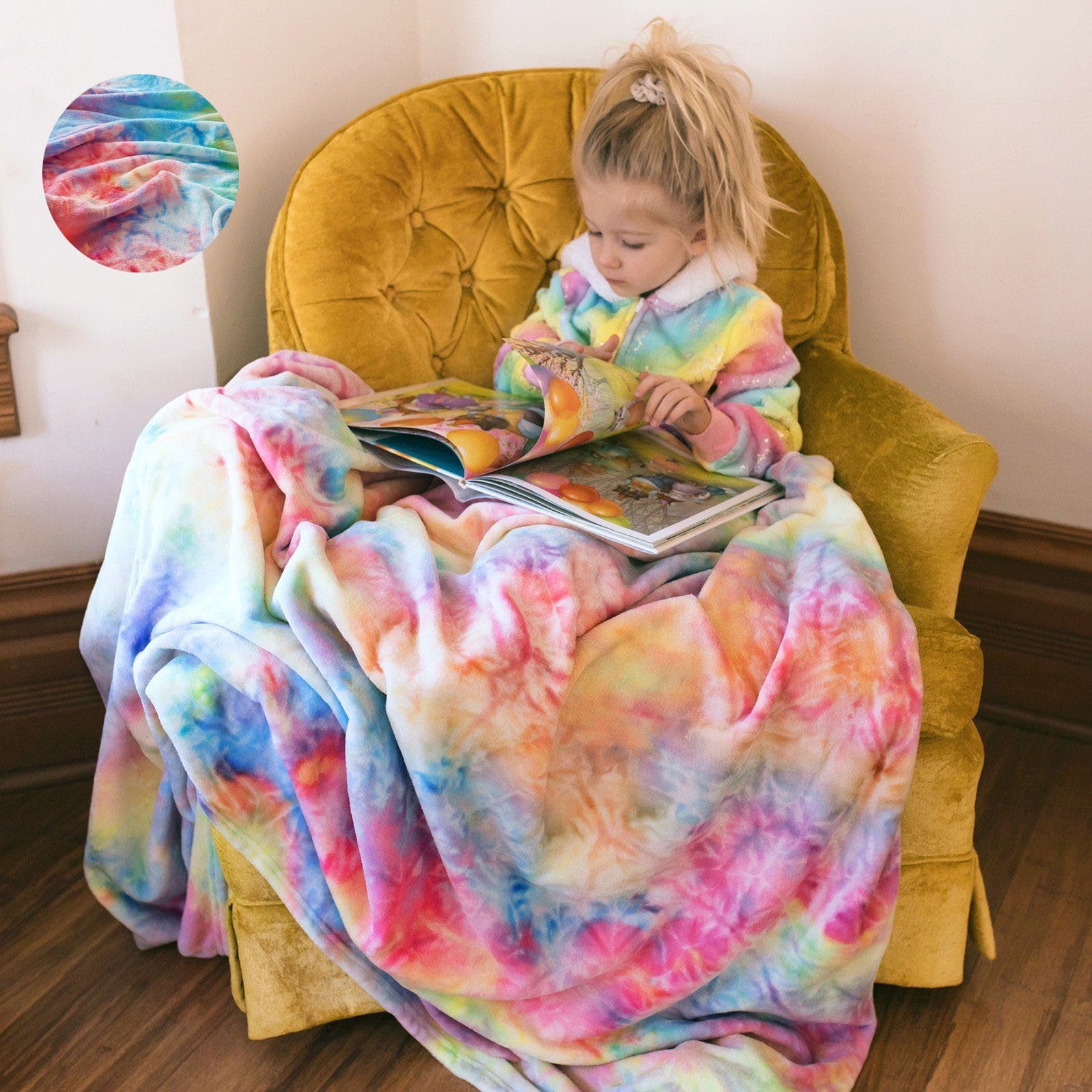 Wohndecke Bunte Kuscheldecke, Hautfreundlich und weich Sofadecke, Elegear, Regenbogen-Überwurf für Mädchen