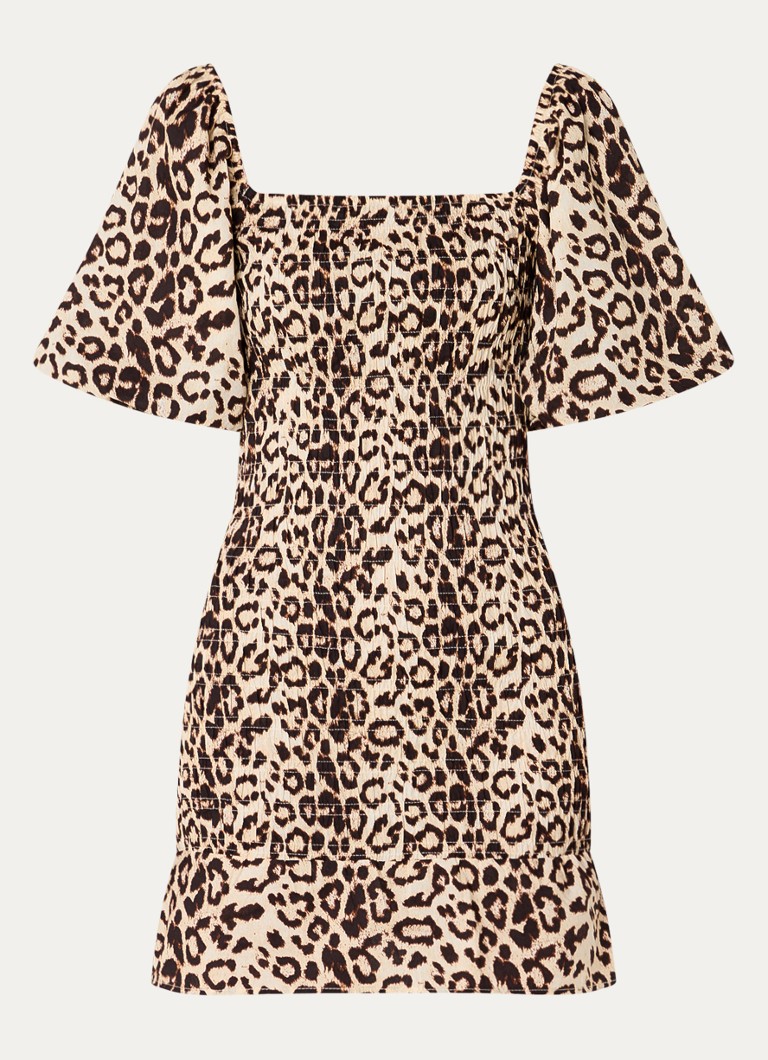 Refined Department Mini dress with leopard print and smocking