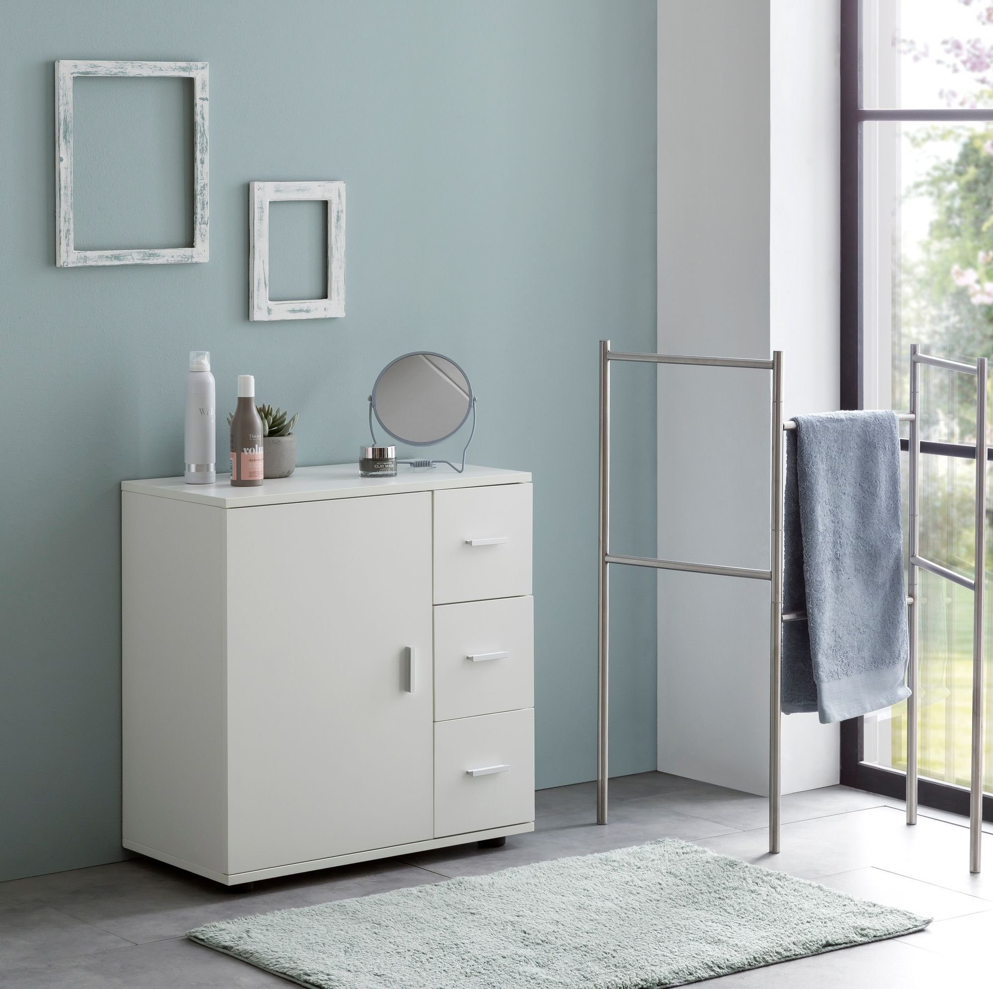KADIMA DESIGN Badkommode Badezimmerschrank, hoher Stauraum, mattes Weiß, elegante Griffe