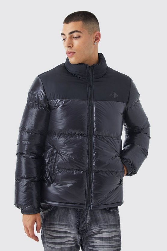 Man hochglänzende Colorblock Steppjacke