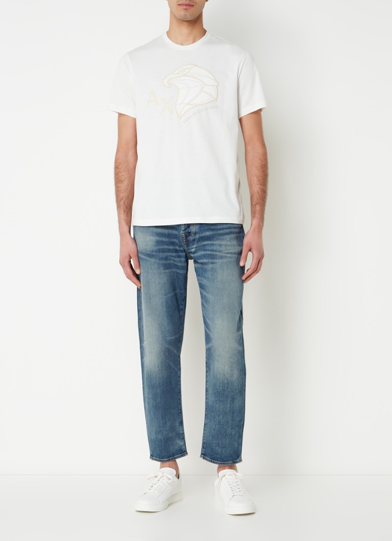 Armani Exchange Avsmalnende, cropped jeans med vasket overflate
