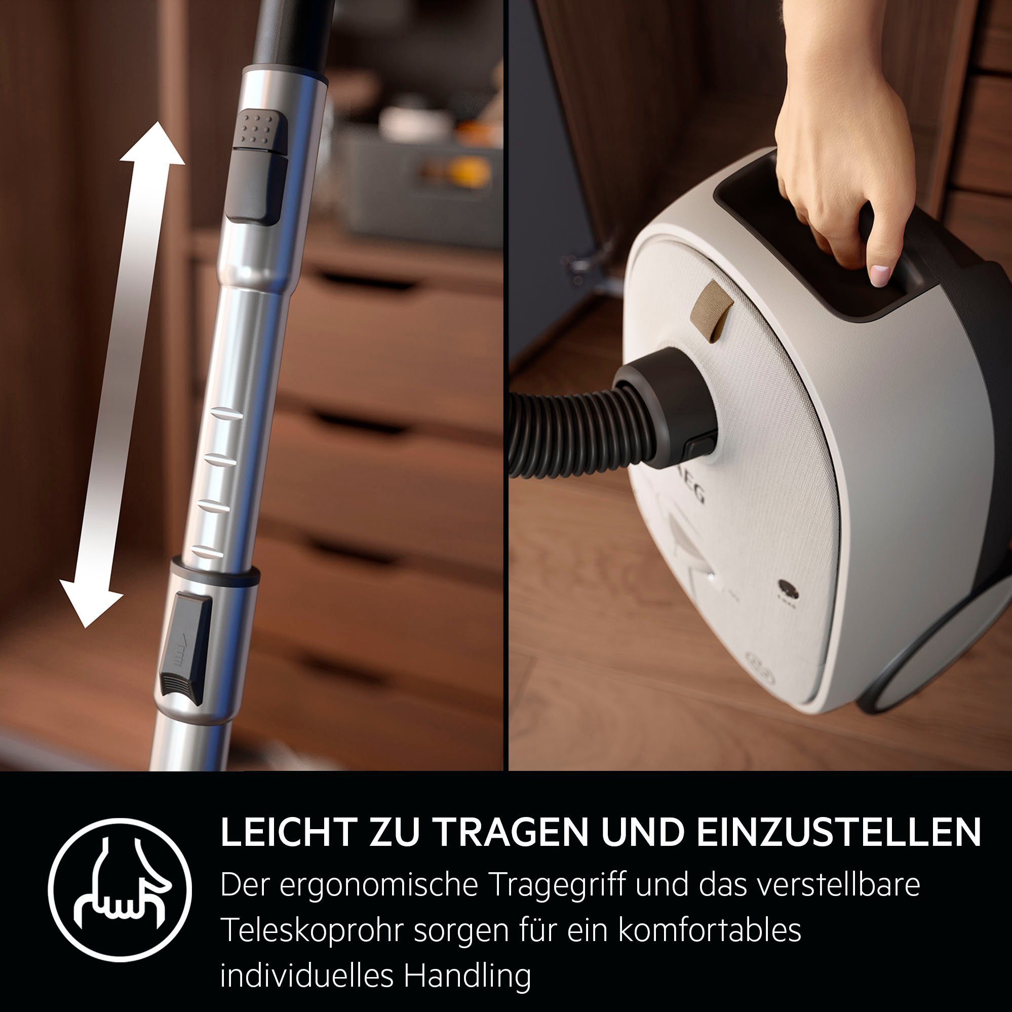 AEG Bodenstaubsauger HYGIENIC 6000 (AB61H6SW), 850 W, mit Beutel, hohe Saugleistung, inkl. Zusatzdüsen, 50 % Recyclingkunststoff