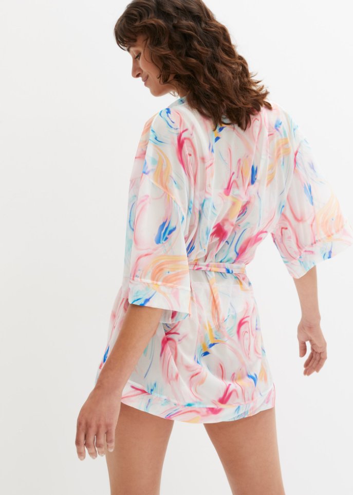 Kurzarm-Kimono aus bedrucktem Mesh