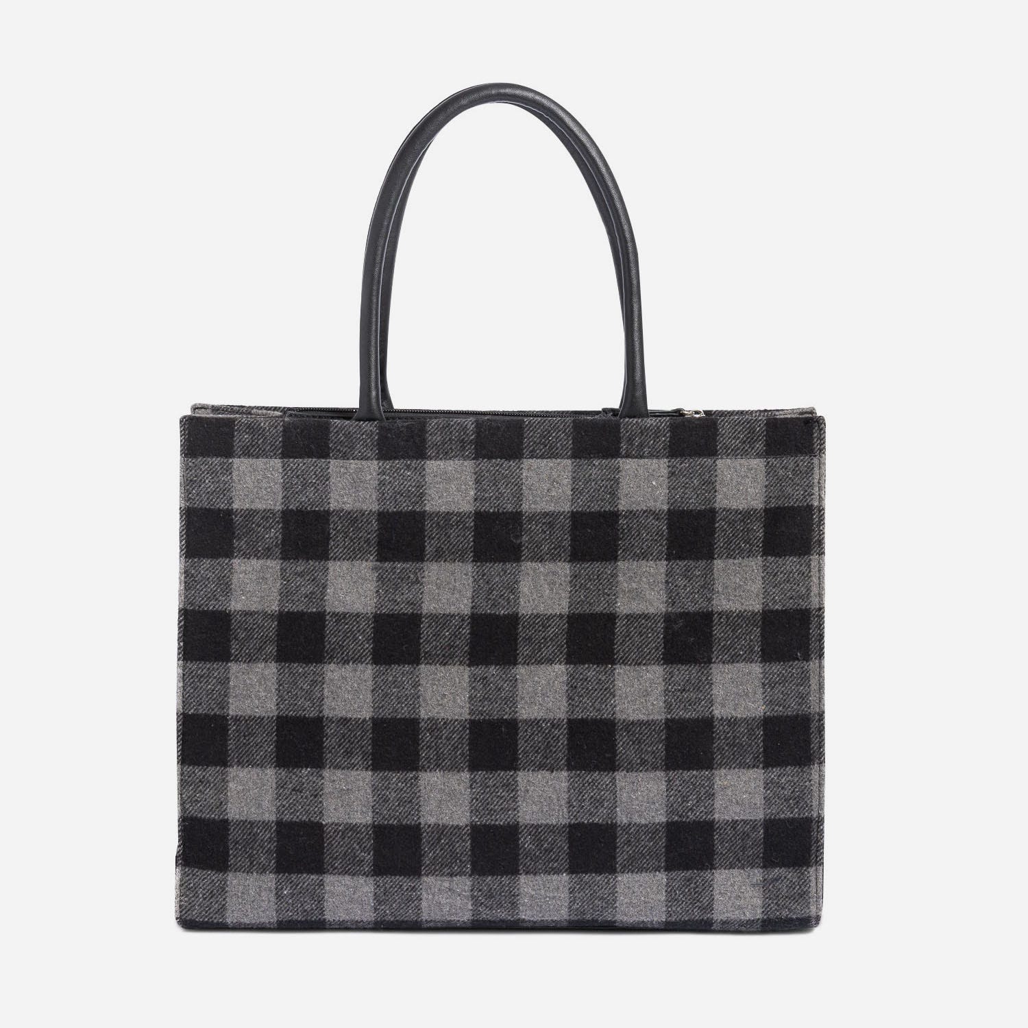 Sac cabas TEXTO noir et gris à motif carreaux