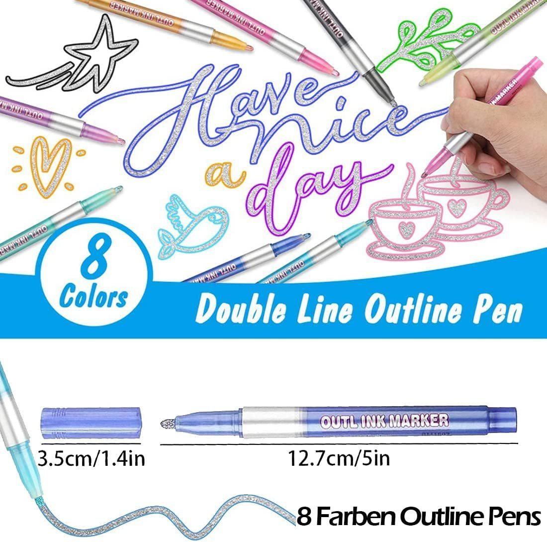 vokarala Aquarellstifte Outline Marker,Glossy Glitzerstifte Magische Stifte, (8-tlg), Kindergeburtstag Junge Adventskalender 4-12 Jahre