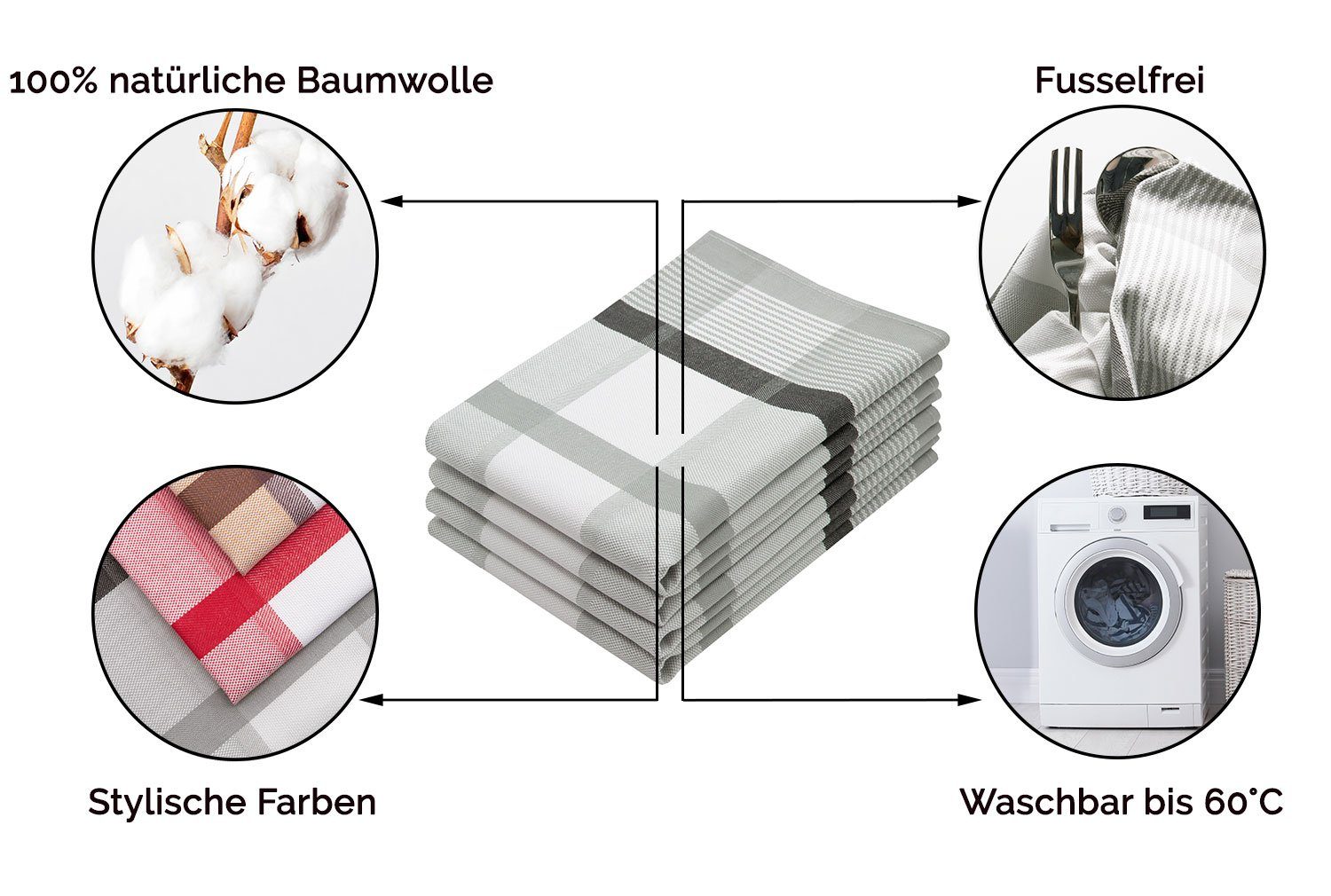 ZOLLNER Geschirrtuch, (Spar-Set, 4-tlg), vom Hotelwäschespezialisten, 50 x 70 cm, 100% Baumwolle, vom Hotelwäschespezialisten