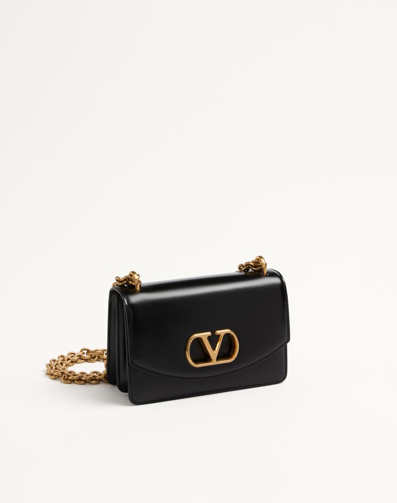 Bolsa de ombro pequena Valentino Garavani Vain em couro de bezerro brilhante