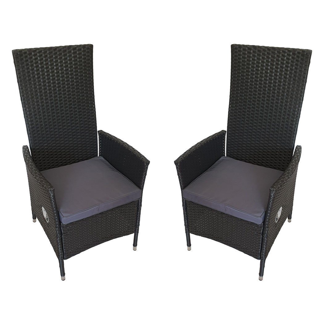 KMH Gartenstuhl 2er Set Polyrattan Hochlehner TJORBEN schwarz (10