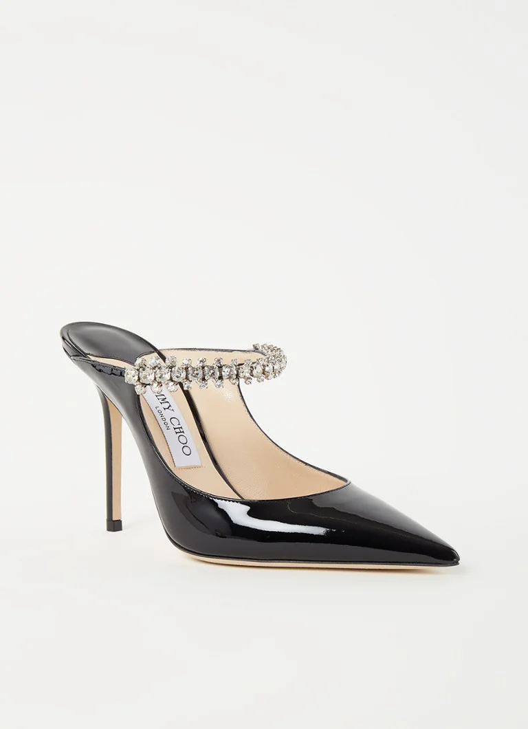Muły Jimmy Choo Bing ze skóry cielęcej z polerowanym wykończeniem