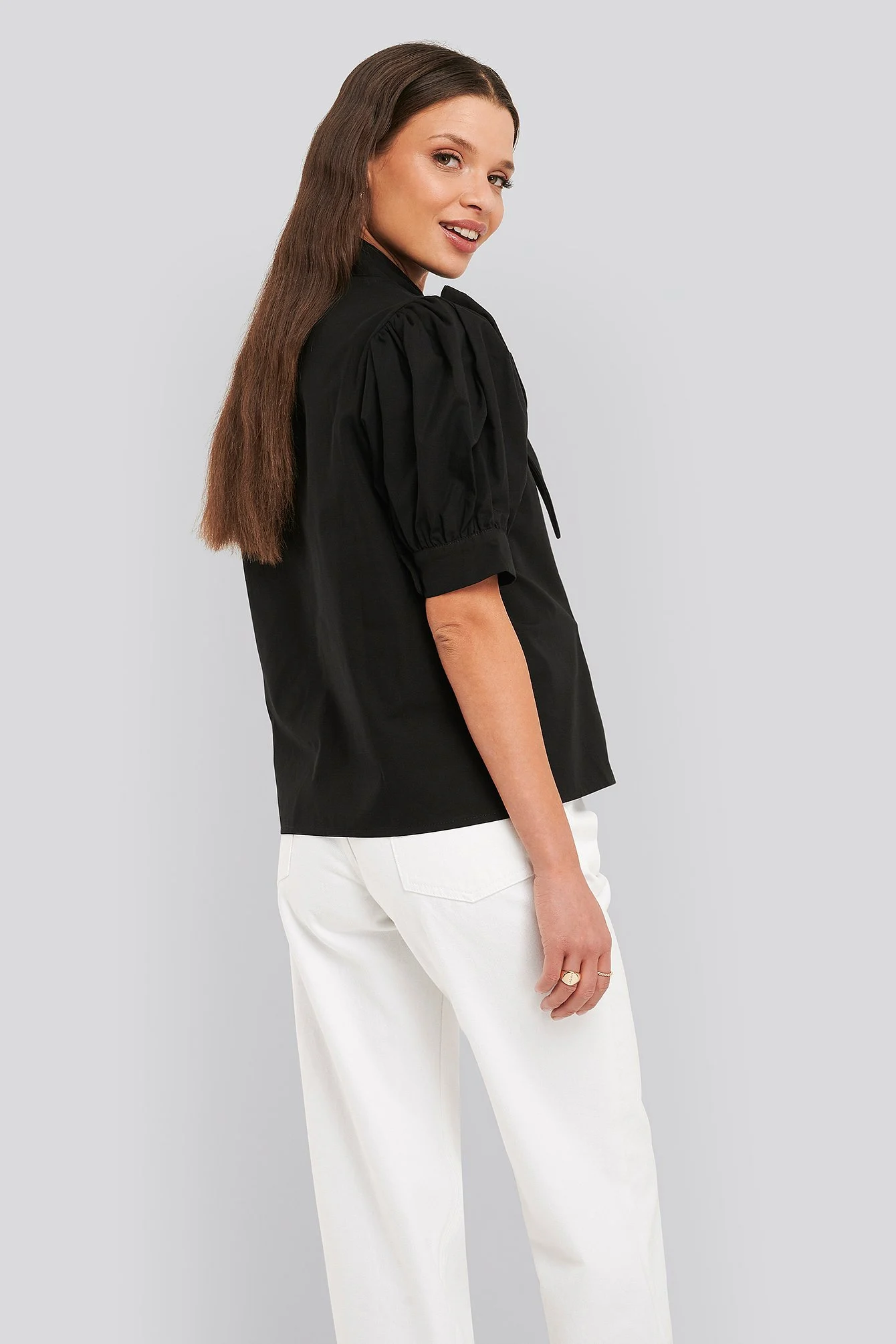 Puff Short Sleeve Pussy Bow Shirt