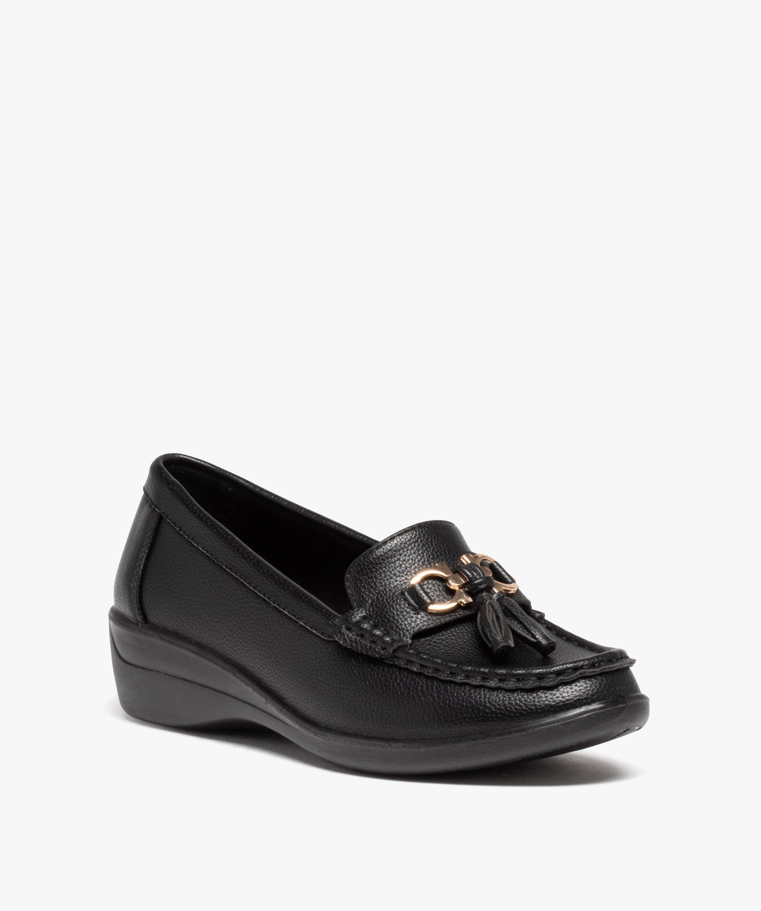Mocassins femme confort à pampilles avec semelle compensée noir | GEMO