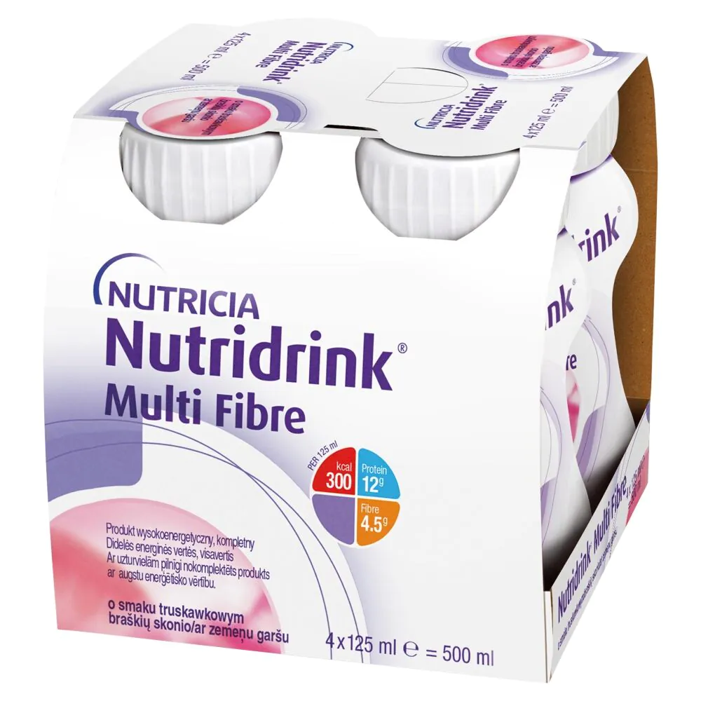 Nutridrink Πολυ-Φυτικές Ίνες, Πόσιμο Συμπλήρωμα Υψηλής Ενέργειας, Γεύση Φράουλας