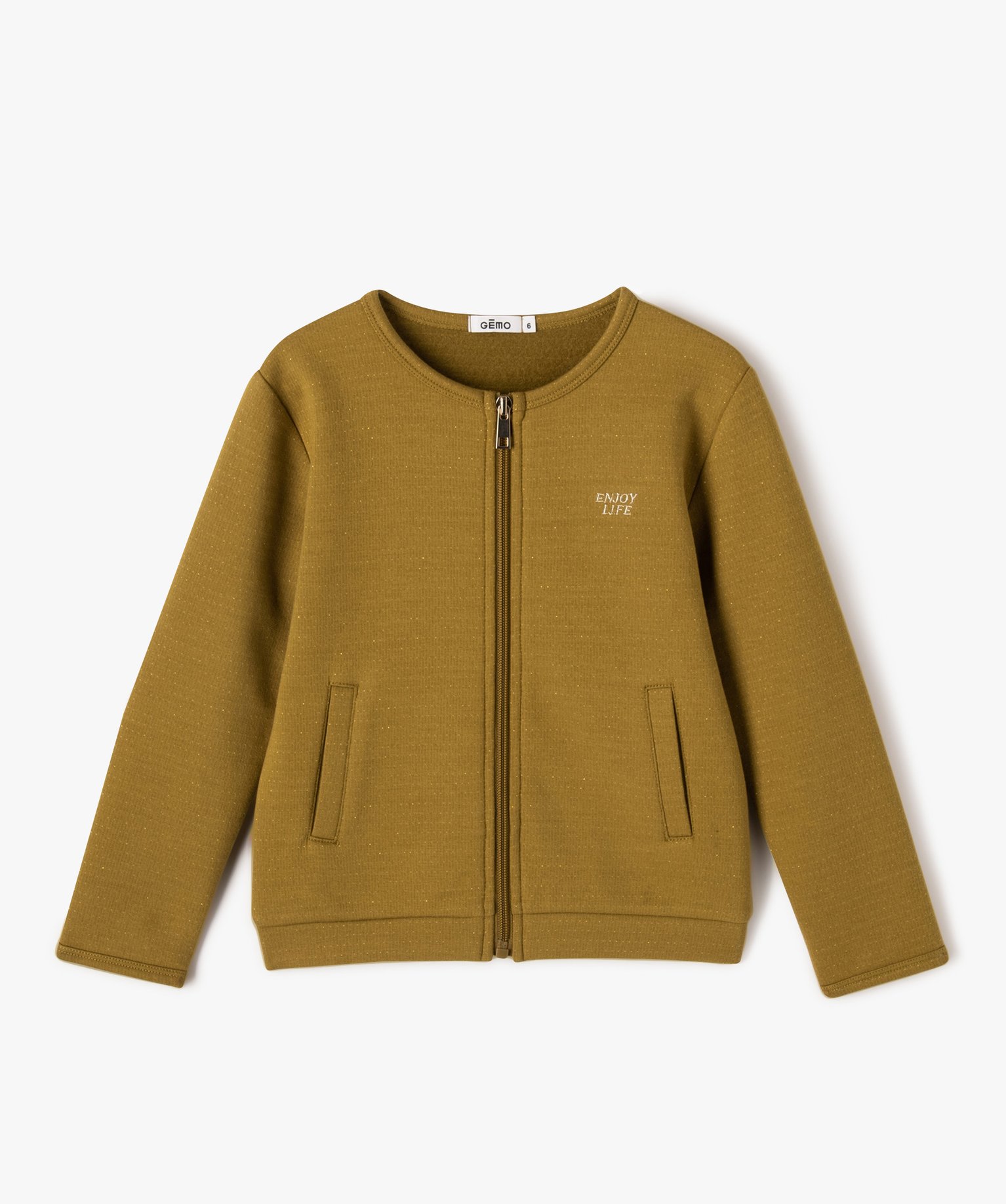 Sweat fille zippé à motifs pailletés vert | GEMO