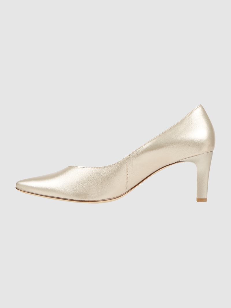 Pumps aus Leder mit Pfennigabsatz in gold
