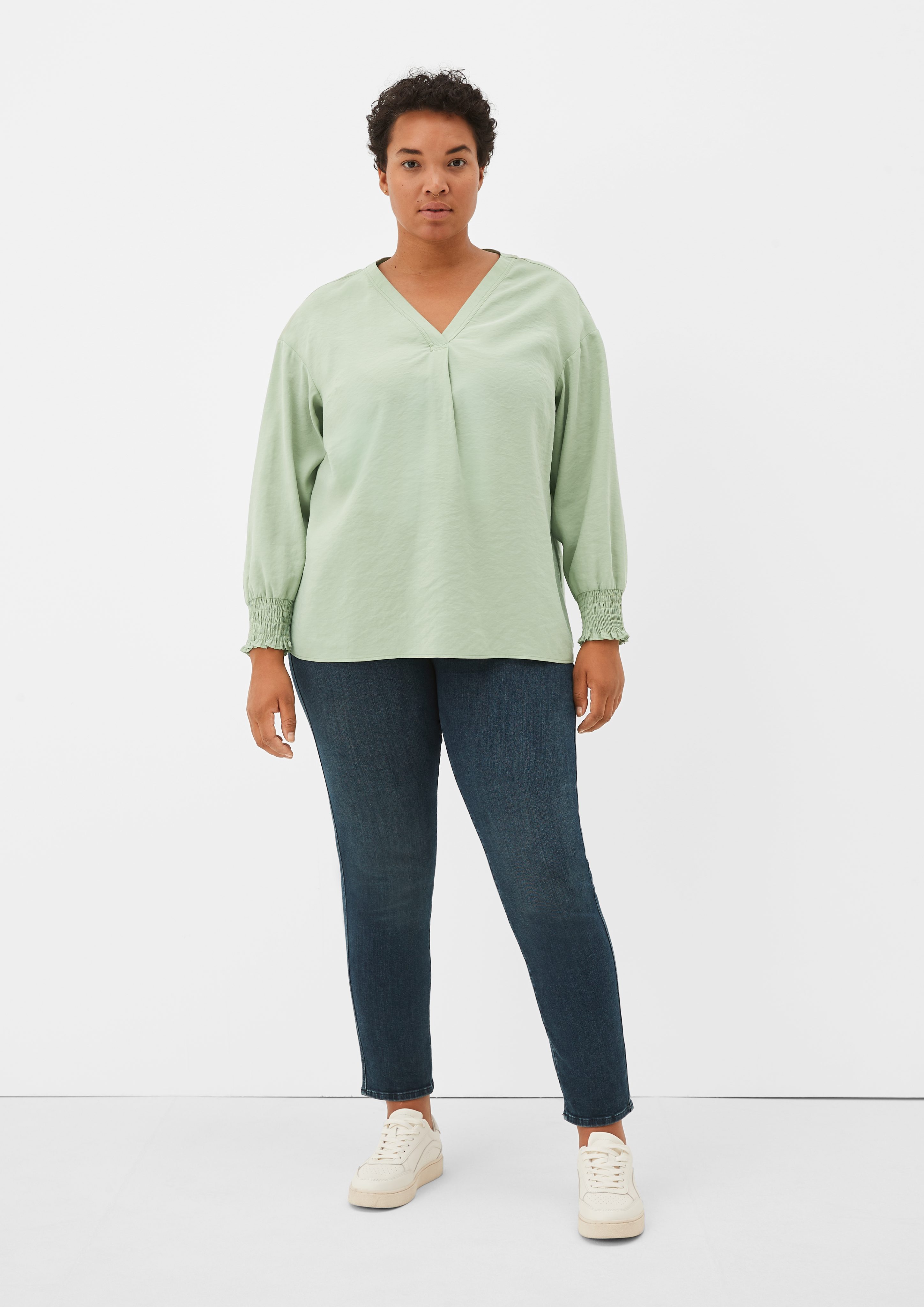 TRIANGLE Langarmbluse Bluse in Crinkle-Optik