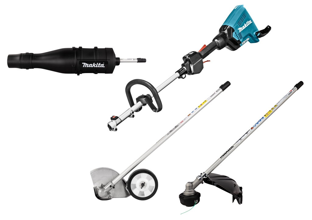 Makita DUX60ZX9 Sistem combinat fără fir cu mâner în D 2 x 18V fără baterii și încărcător + Accesoriu pentru motocoasă, tăietoare de muchii și suflantă de frunze