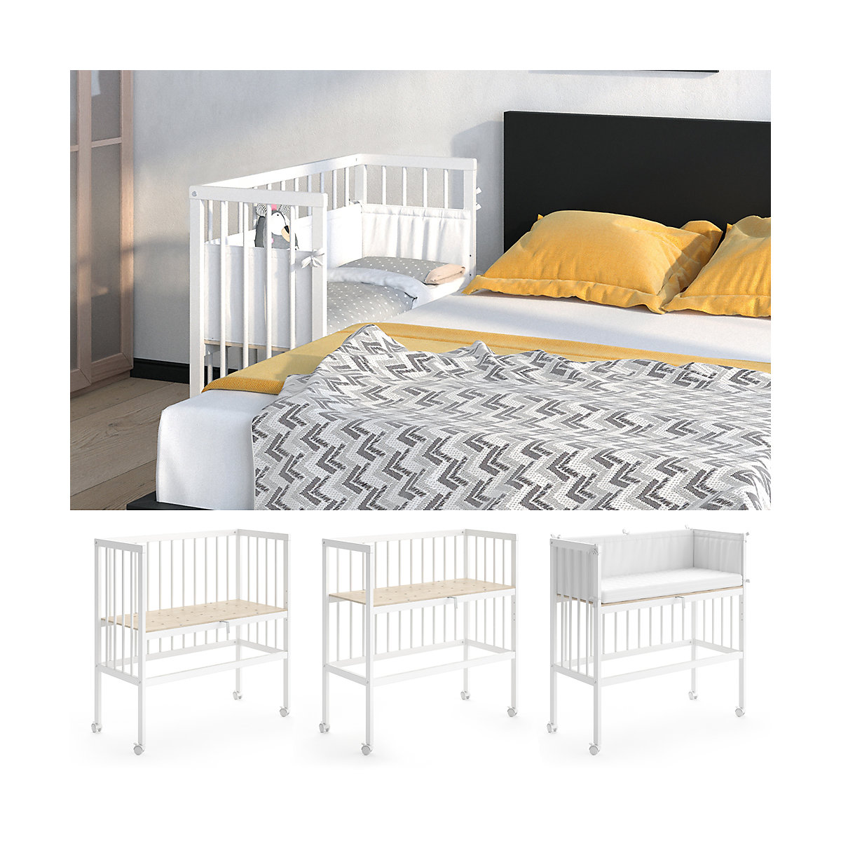 Beistellbett Sophie 93x46x75 Weiß