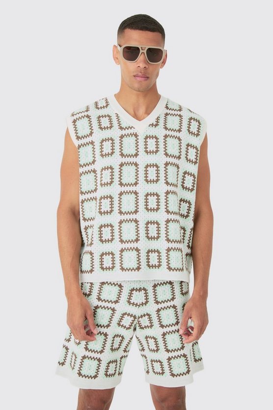 Gehäkeltes Oversize Tanktop mit V-Ausschnitt