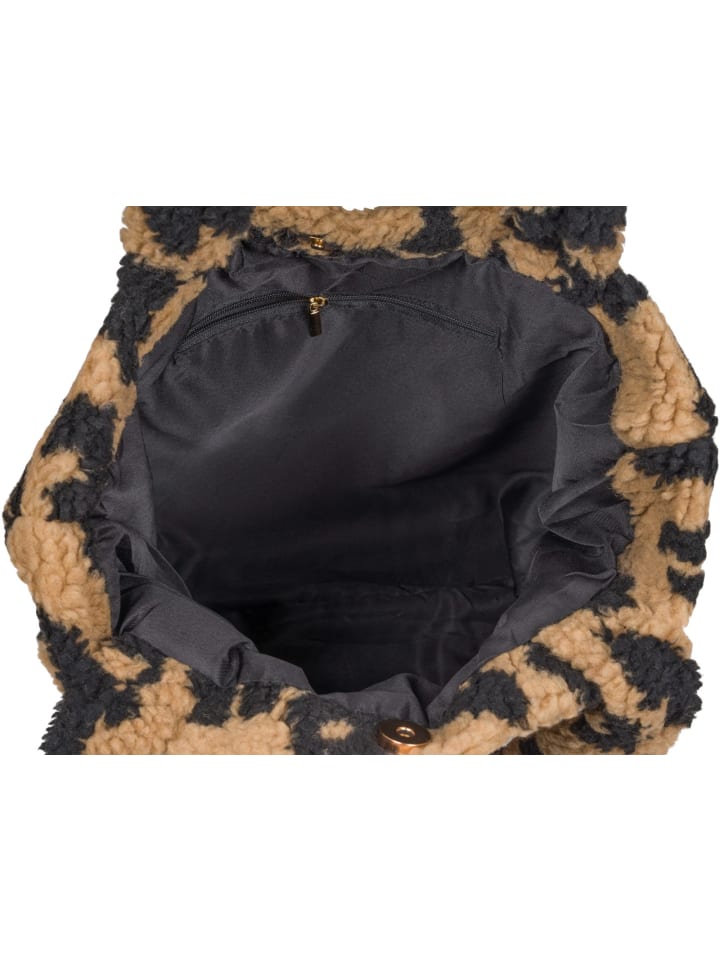 styleBREAKER Teddyfell Schultertasche mit Leo Muster in Braun-Schwarz günstig kaufen onesize
