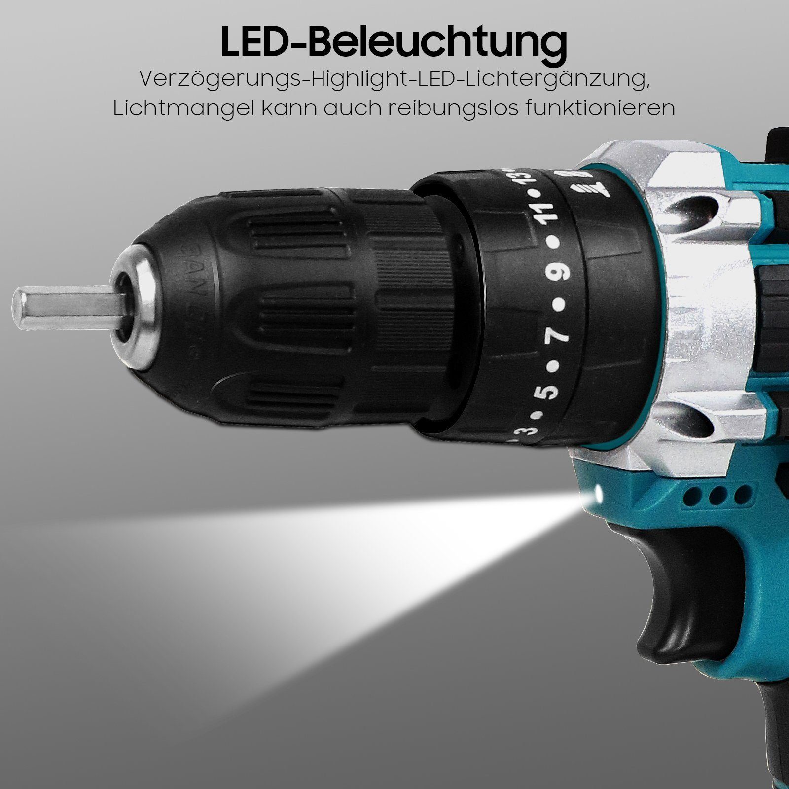 Aoucheni Akku-Bohrschrauber Akku-Schraubendreher Set, 21V Akku-Bohrschrauber mit 2 Akkus, max. 1350,00 U/min, Led Light, mit Akku Ladegerät und Werkzeugkoffer