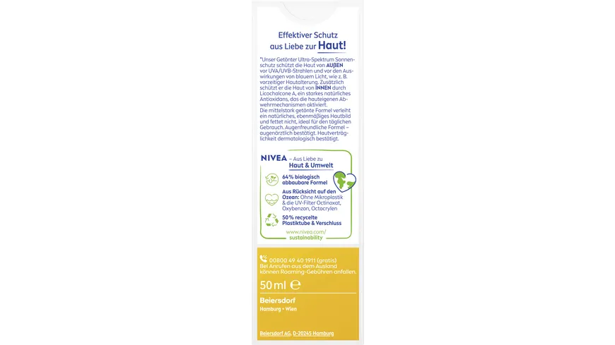 NIVEA SUN UV Gesicht getönter Sonnenschutz Mittlerer Hauttyp LF50 50 ml