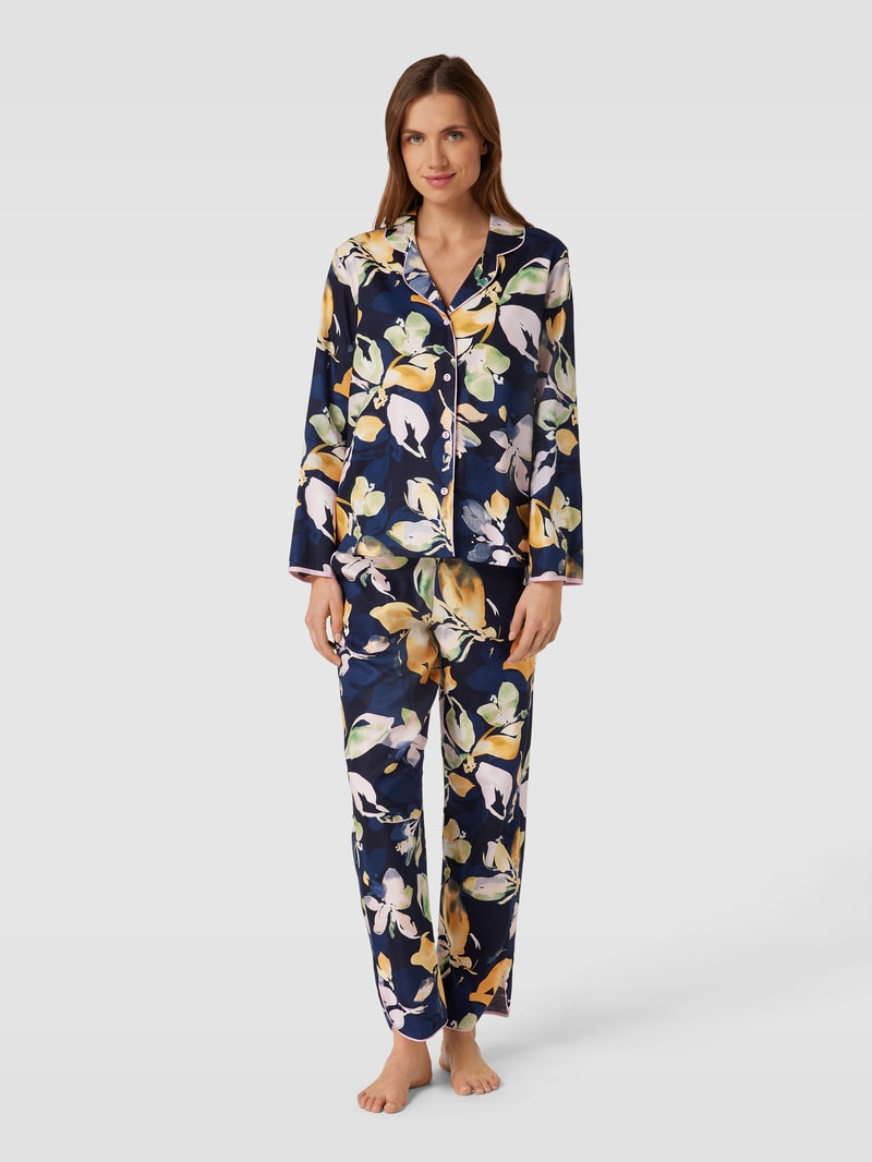 Pyjama-Oberteil mit floralem Muster Modell 'Estelle' in marineblau
