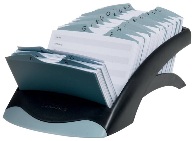 DURABLE Visitenkartenbox Telindex® Desk Spezial 500 Karten Silber, Schwarz 13,1 x 24,5 x 6,7 cm
