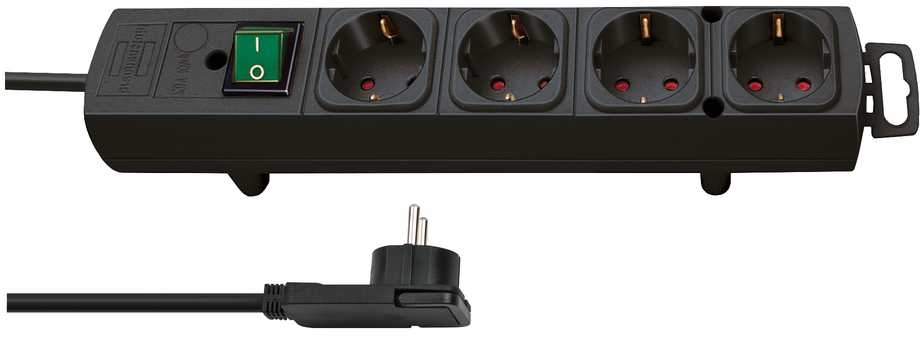 Brennenstuhl 1153100100 Comfort-Line Plus-strømskinne med flatplugg 4-veis svart 2m H05VV-F 3G1.5