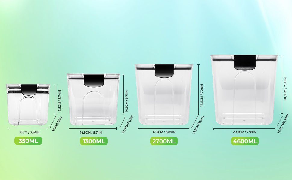7Magic Vorratsdose 4-tlg Aufbewahrungsbox Küche Organizer Insgesamt 8950ml Vorratsdosen, AS+ABC+Silikon, (4-tlg), Vorratsdosen-Set mit großer Öffnung, inklusive Löffel und Sieb