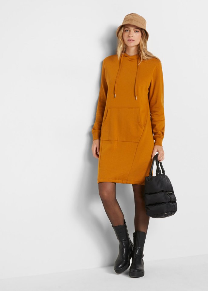 Sweatkleid mit Kapuze und Gummizug am Saum