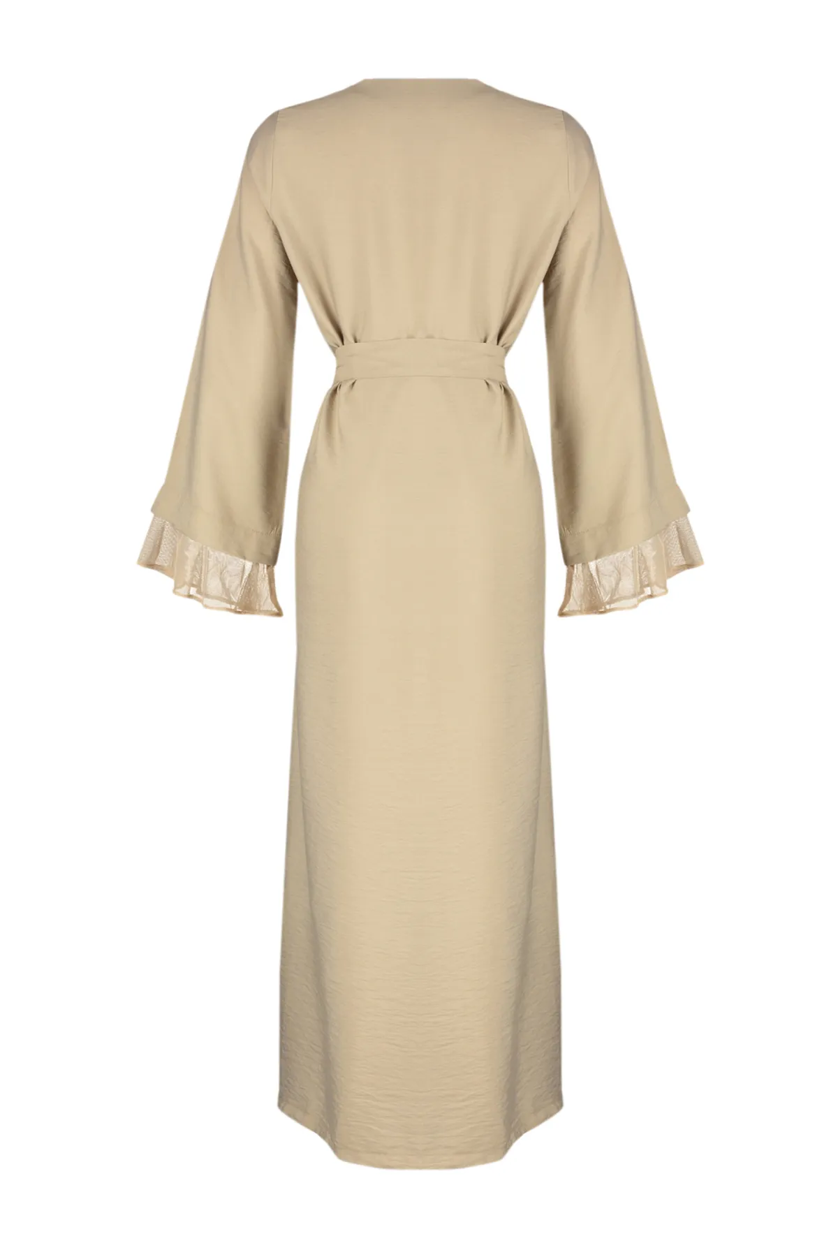 Trendyol Modest  Gewebte Kappe mit Gürtel und Tülldetail in Nerzfarbe, Ferace und Abaya TCTSS24KF00010