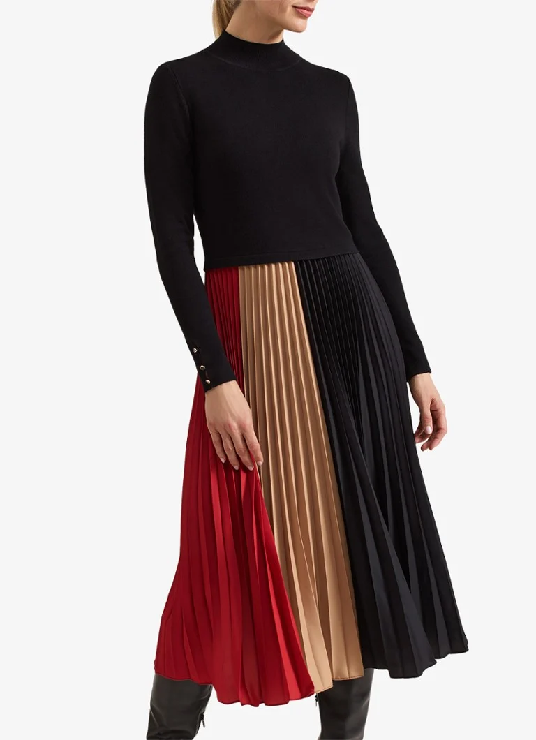 Vestido midi Kiera de Phase Eight, con bloques de color y pliegues.