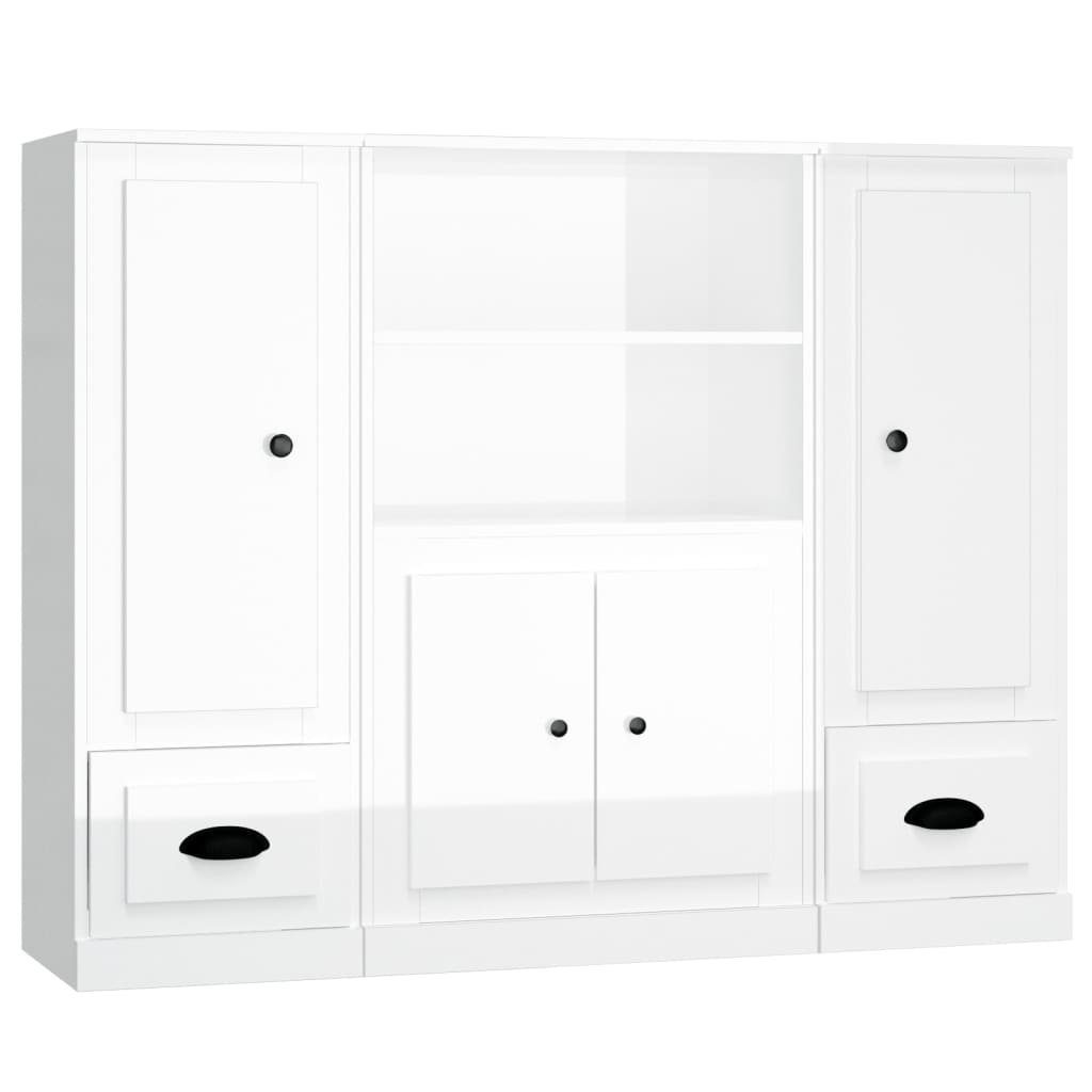 vidaXL Sideboard Highboards 3 Stk. Hochglanz-Weiß Holzwerkstoff (3 St)
