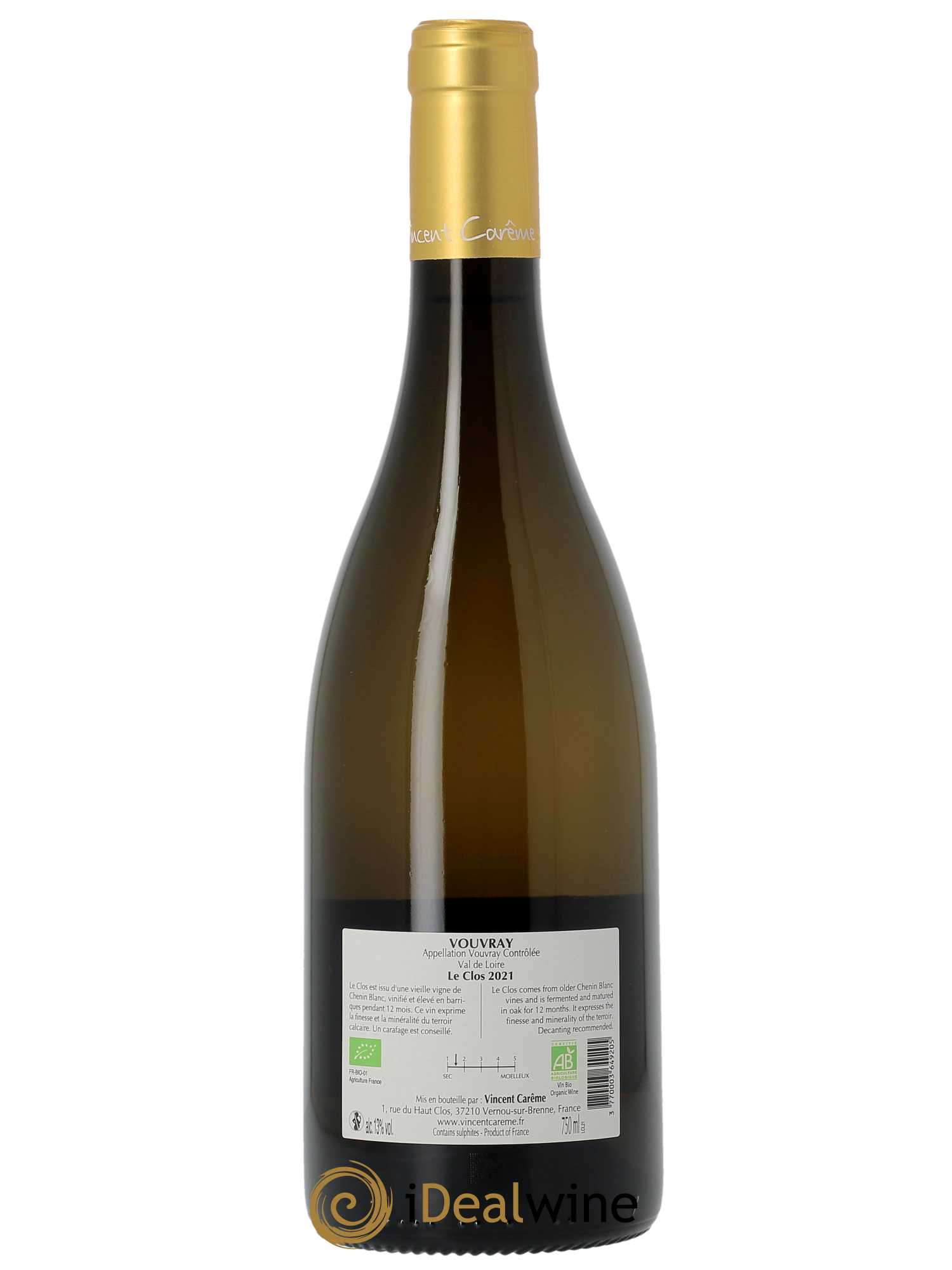 Vouvray Sec Le Clos Vincent Carême (Domaine)  2021 - Lot de 1 Bouteille