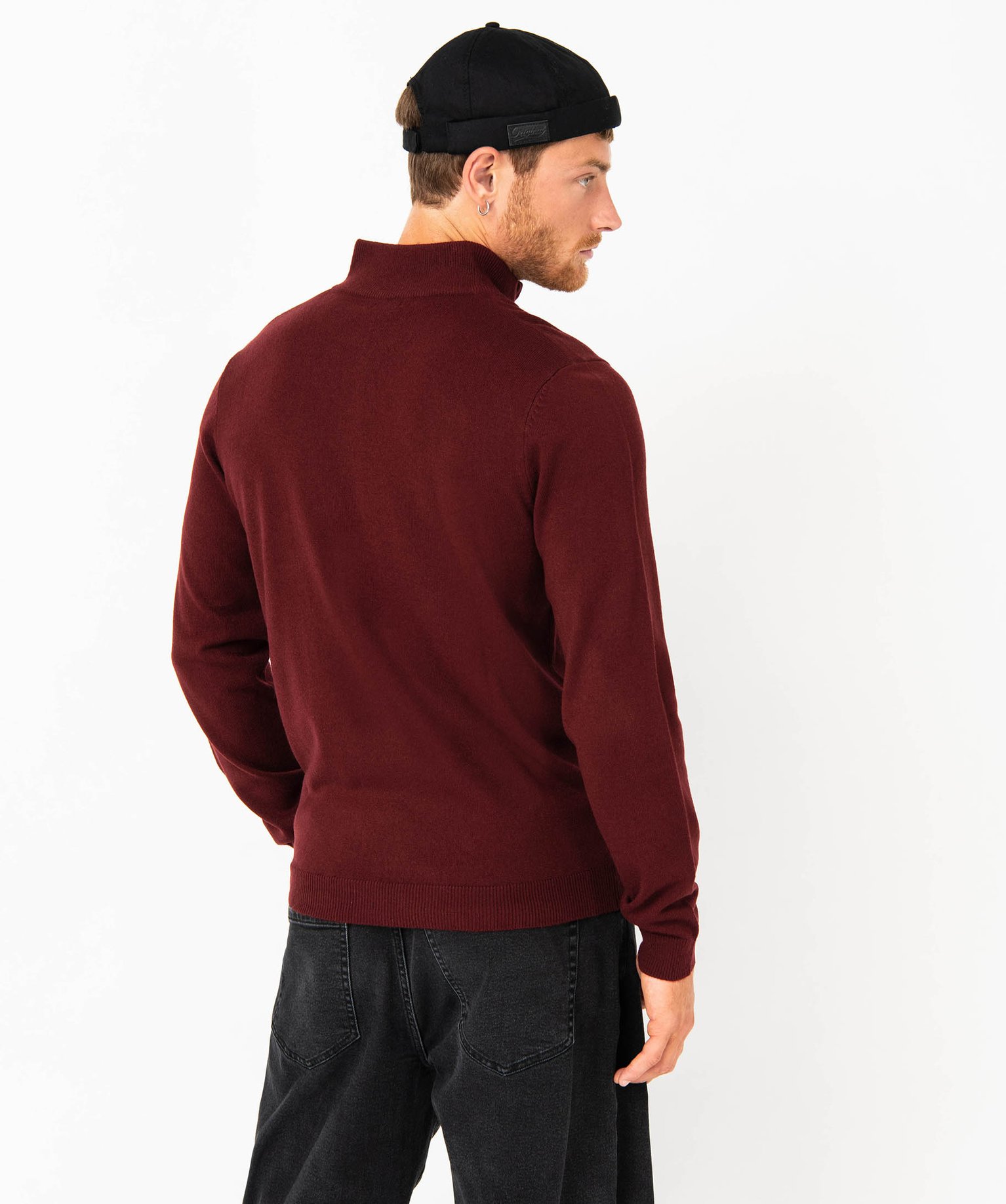 Pull col camionneur zippé en fine maille homme violet | GEMO
