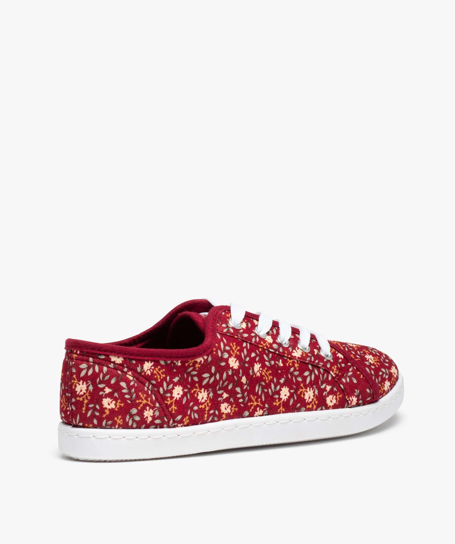 Baskets femme en toile imprimée fleurs fermeture lacets rouge | GEMO
