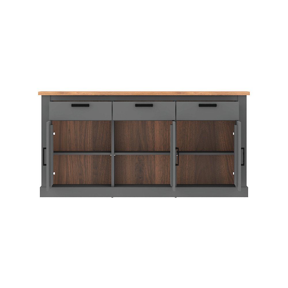 Lomadox Esszimmer-Set PADBORG-129, (Spar-Set, 2-St), anthrazit mit Eiche