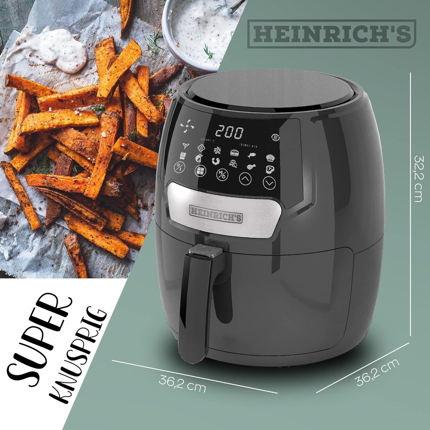 Heinrich´s Heißluftfritteuse HFR 8212, 1500,00 W, Airfryer, Fritteuse, 3,7 Liter, Luftfritteuse