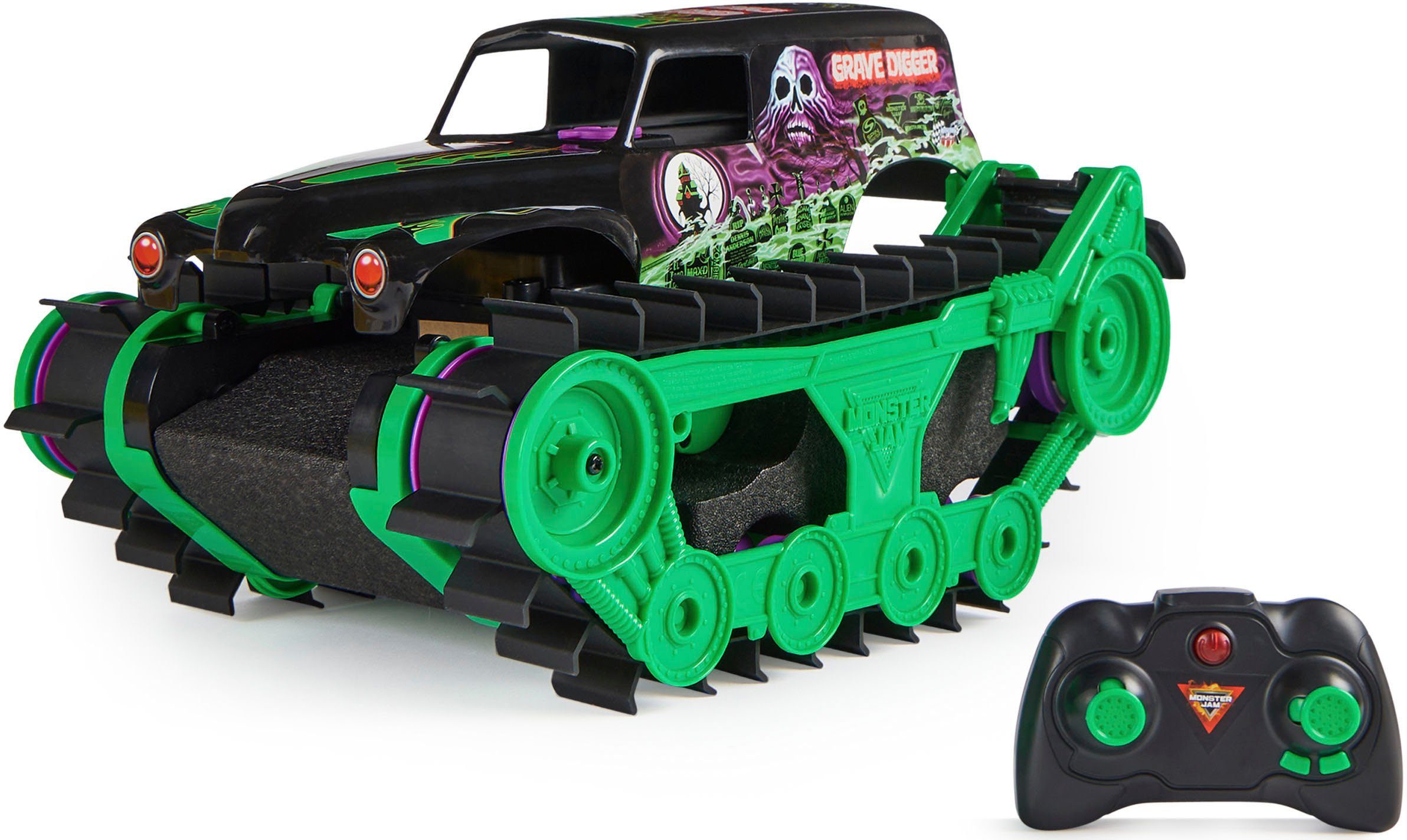 Spin Master RC-Monstertruck Monster Jam, Grave Digger Trax, All-Terrain-geländegängig an Land und im Wasser