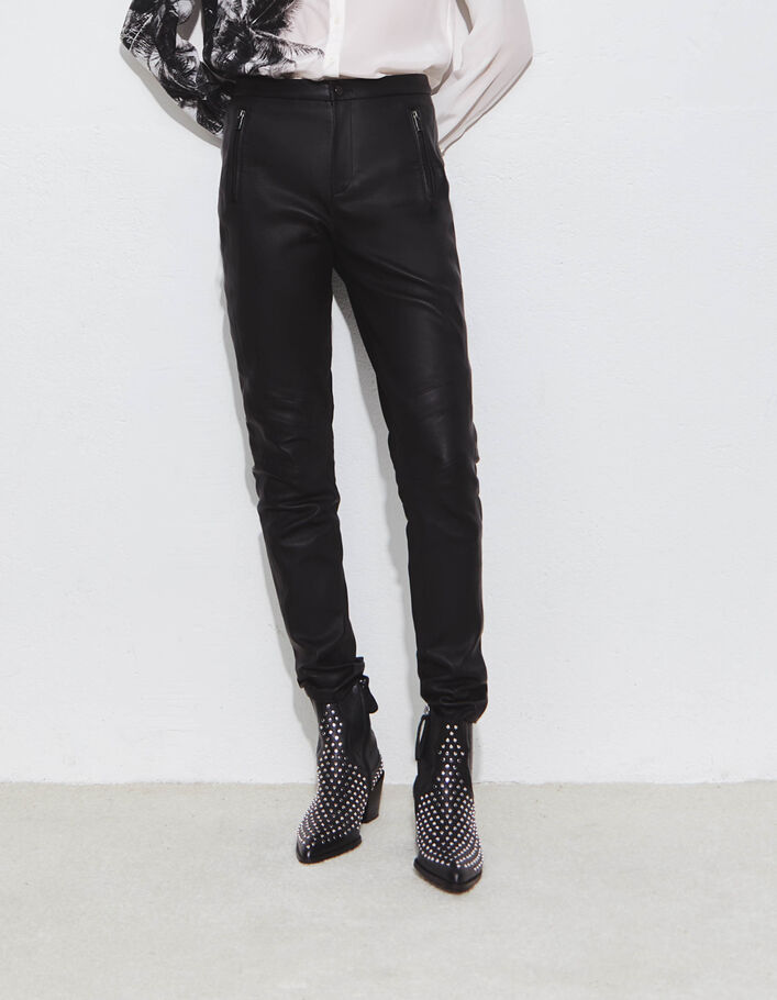 Pure Edition slim en cuir noir avec poches zippées femme