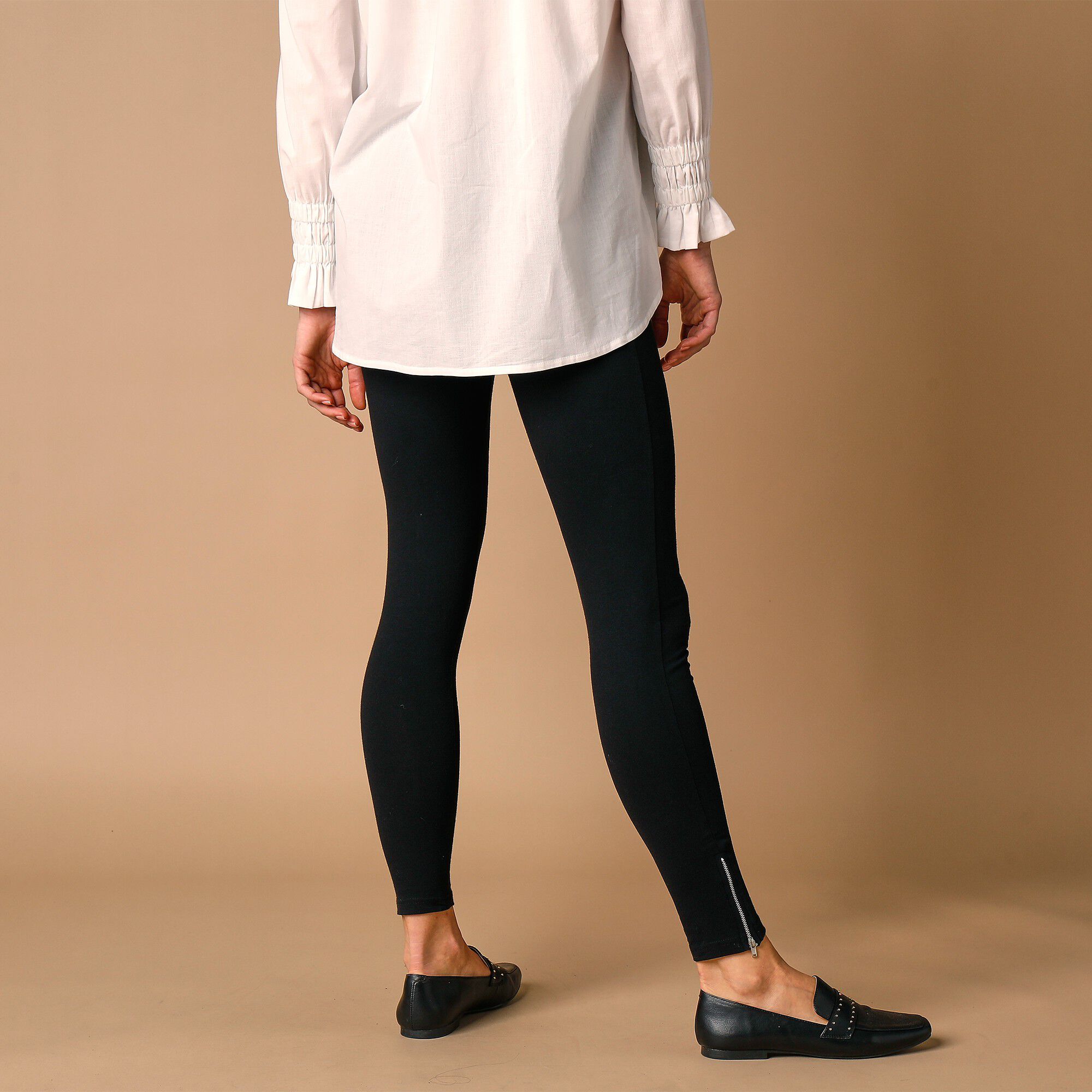 Legging bas de jambe zippé, taille élastiquée