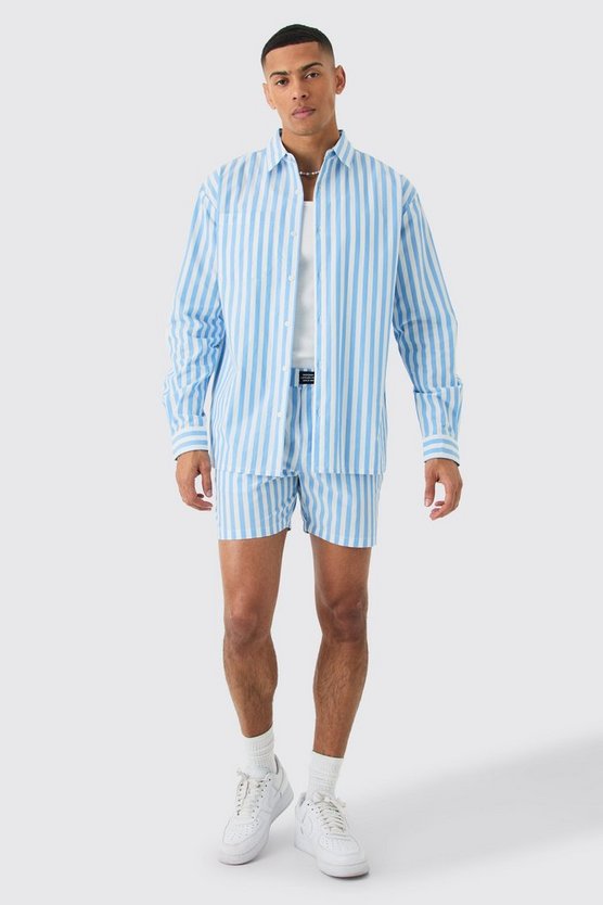 Oversize Shorts-Set mit Nadelstreifen und Logo-Bund